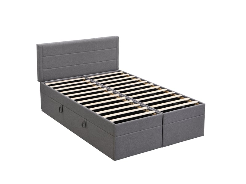  Lit coffre 140x200 cm en tissu gris avec rangement  - Conforama D