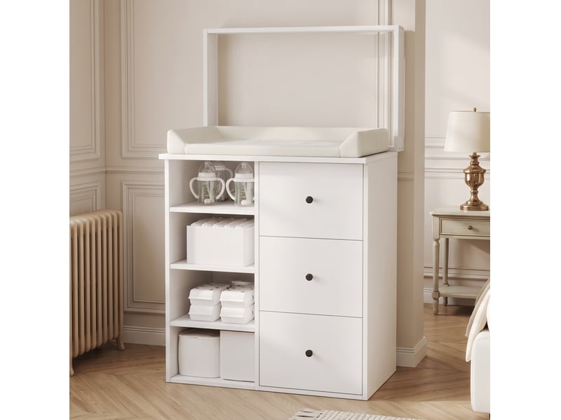 Commode à langer 2-en-1 avec 3 tiroirs 82x50x100 cm en mdf blanc - Conforama B