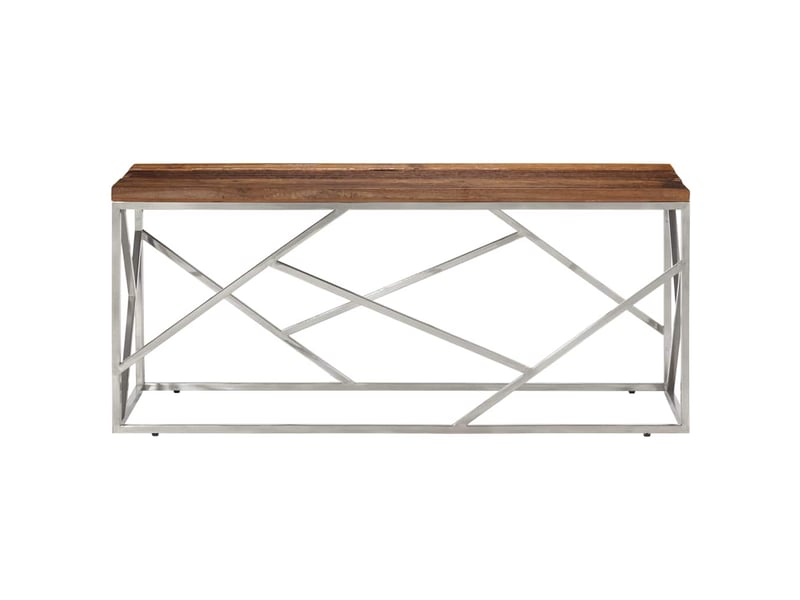  Table basse - table de salon - table à thé argenté inox et bois de mélèze massif  - Conforama C