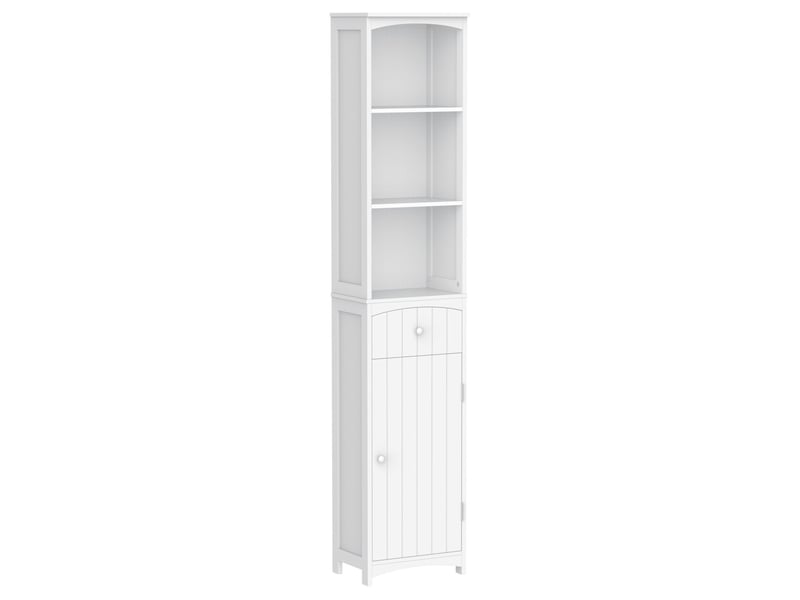  Colonne de salle de bain étroite 1 tiroir 3 étagères ouvertes moderne 34x24x170 cm blanc mdf 834-077 - Conforama A