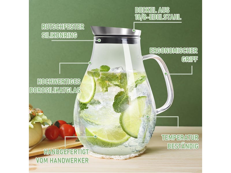  Carafe en verre de 2 litres avec couvercle et bec verseur  - Conforama D