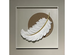 Tableau peinture à l'huile beige plume en relief cadre en aluminium -