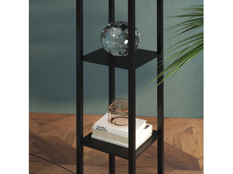  Lampadaire avec rangements 26x26x160 cm e27 sans ampoule mdf noir  - Conforama E