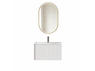 Ensemble meuble vasque suspendu 60 cm avec miroir ovale led 50 x 80 cm, blanc
