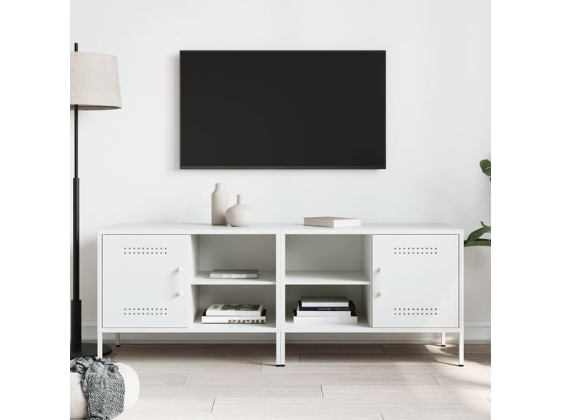  Lot de 2 meuble tv bas salon blanc 68x39x50,5 cm acier shl93467  - Conforama C