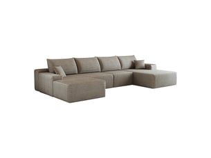 Canapé d’angle modulable 340 x 175 x 83 cm 4 places avec pouf, méridienne en l, assise profonde, canapé compressé, chameau
