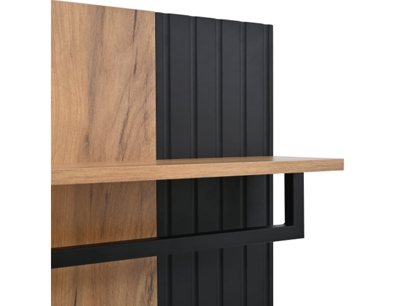  Meuble à chaussures 2 portes - armoire d'entrée noir et bois naturel, dos avec 3 crochets, 70x36x146 cm  - Conforama D