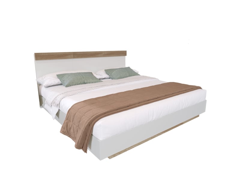  Lit double en bois blanc et chêne sonoma 184x205 cm  - Conforama A