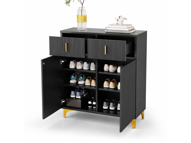 Buffet et enfilade avec 2 portes, 2 tiroirs, étagères réglables et ouverture par pression, pour salon, 83×35×101 cm - Conforama A