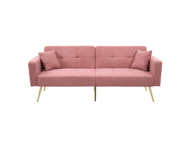  Canapé droit avec angle réglable, pieds dorés, avec coussins et poches de rangement latérales, rose  - Conforama A