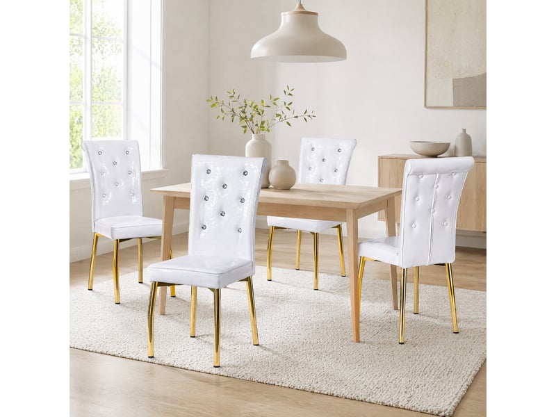 Lot de 2 chaises de salle à manger,61.5x42x101 cm,pvc et métal doré,blanc - Conforama B