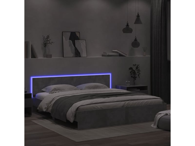Lit double- lit adulte - cadre de lit avec led sans matelas gris béton 180x200 cm - Conforama C