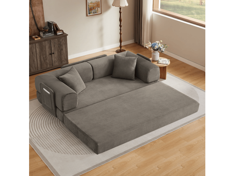  Canapé convertible 2 places avec fonction lit  - confort en mousse, structure acier, corduroy taupe  - Conforama C