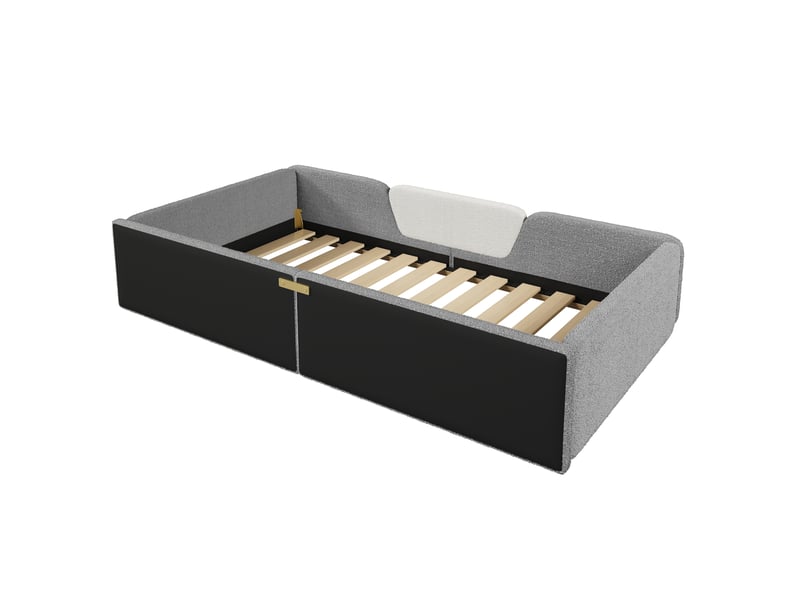  Lit rembourré pour enfant 90 x 190 cm – avec barrière de sécurité amovible – poche de rangement en tissu – revêtement en velours – gris (matelas non inclus)  - Conforama W