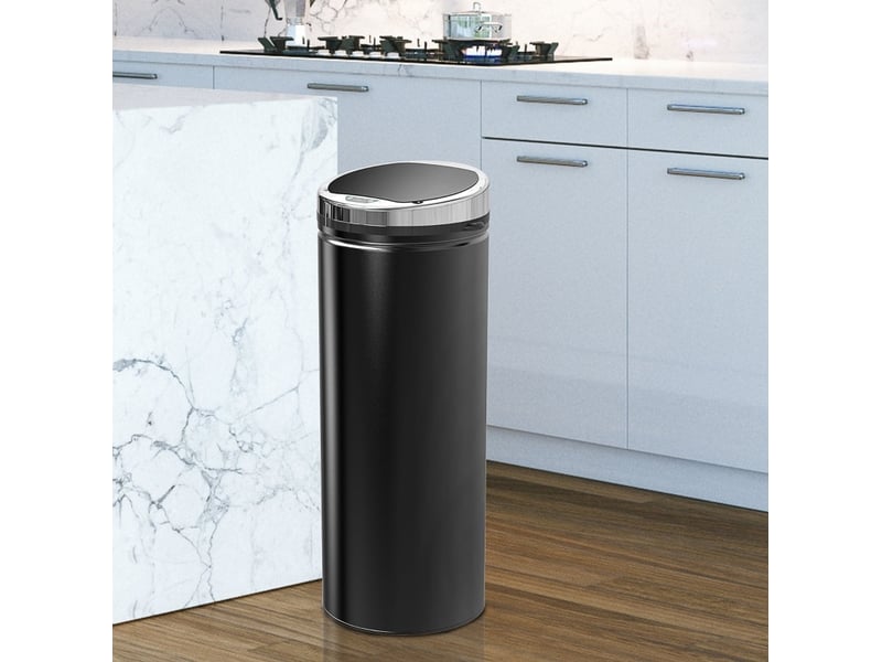  Poubelle automatique avec capteur de mouvement, acier inoxydable, 30,5 cm x 30,5 cm x 81,5 cm, noir  - Conforama B