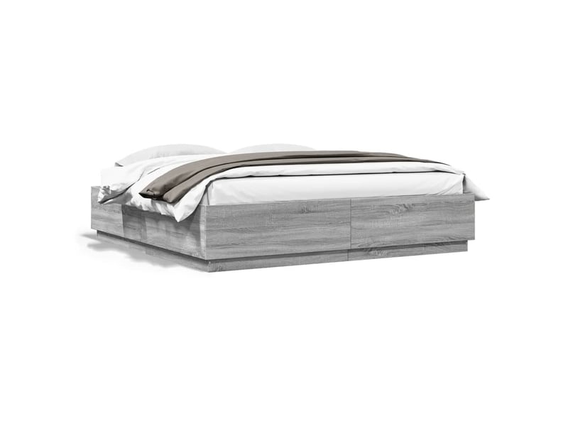  Lit double- lit adulte -  cadre de lit avec led sans matelas sonoma gris 200x200 cm  - Conforama D