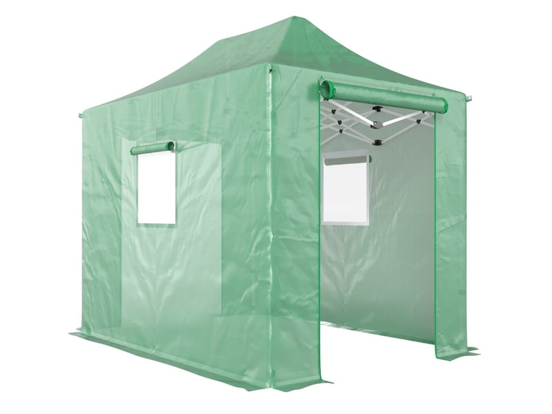  Serre de jardin pliante 295 x 200 x 270 cm – verte – toiture à deux pentes et portes à fermeture éclair  - Conforama A