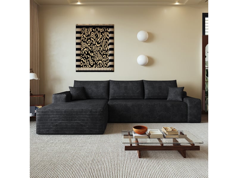  Canapé d'angle modulaire 270 x 175 x 83 cm 2 places en l, assise profonde, sans montage, canapé compressé, noir Bliss Lite - Conforama D