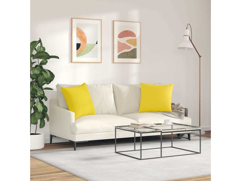 Lot de 2 coussins de canapé, coussins décoratifs tissu jaune clair 50 x 50 cm cf58891 - Conforama D