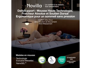 Matelas 90x200 cm <strong></strong>  <strong></strong> Mousse + mémoire de forme soutien Medium épaisseur 20 cm