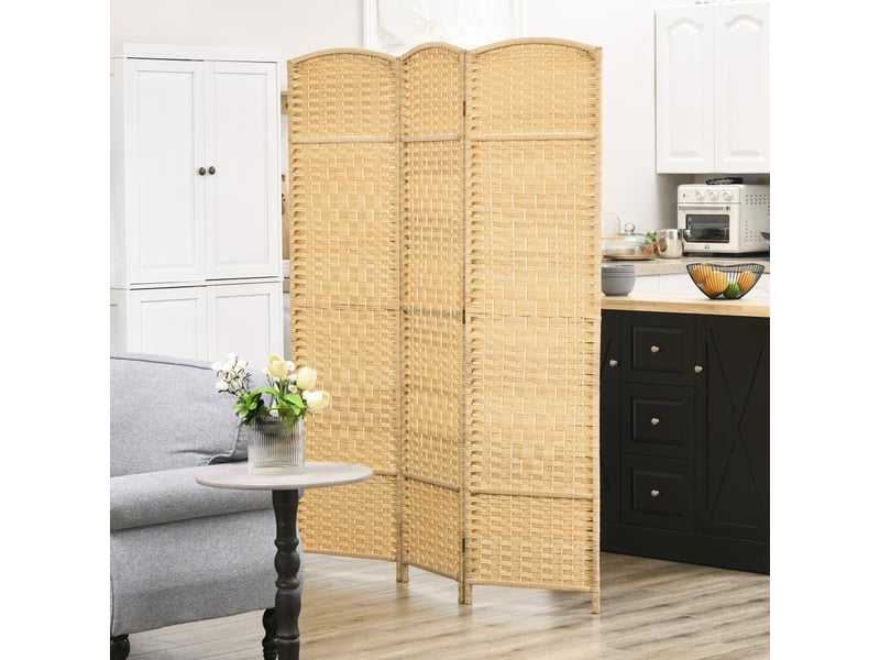  Paravent intérieur en bois 3 panneaux séparateur de pièce pliable pour salon chambre bois naturel 135 x 180 cm  - Conforama W