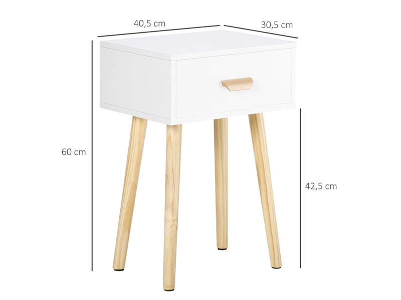Lot de 2 tables de chevet avec tiroir et pieds en bois pour chambre et salon en blanc 40,5x30,5x60 cm - Conforama C