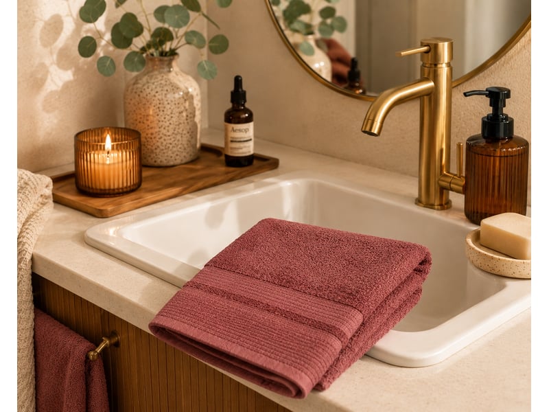 Serviette de toilette en coton lilas  - Conforama D