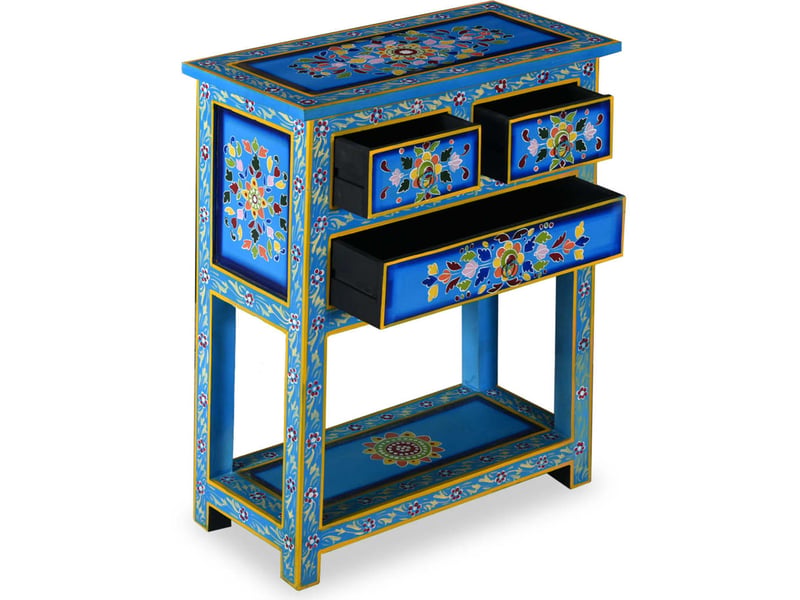  Buffet - bahut - meuble de rangement avec tiroirs bois massif de manguier peinture turquoise  - Conforama E