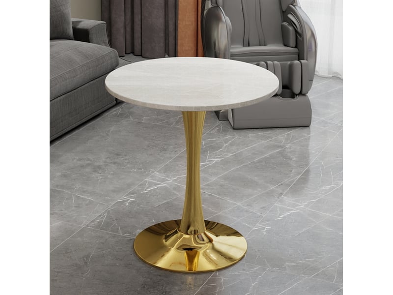  Table basse ronde moderne en marbre artificiel blanc et doré  - Conforama B