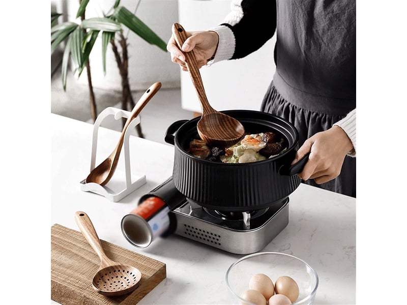 Set de 7 ustensiles de cuisine,meulva,33,5x15x15 cm,bois de teck,marron - Conforama E