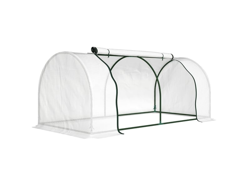  Serre de jardin tunnel 200 x 100 x 80 cm – blanche – bâche pe, porte zippée et cadre en acier stable  - Conforama A