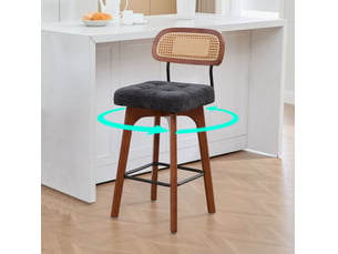 Lot de 2 tabourets de bar pivotants 44x51x96 cm – noir – dossier en rotin, assise en chenille rembourrée