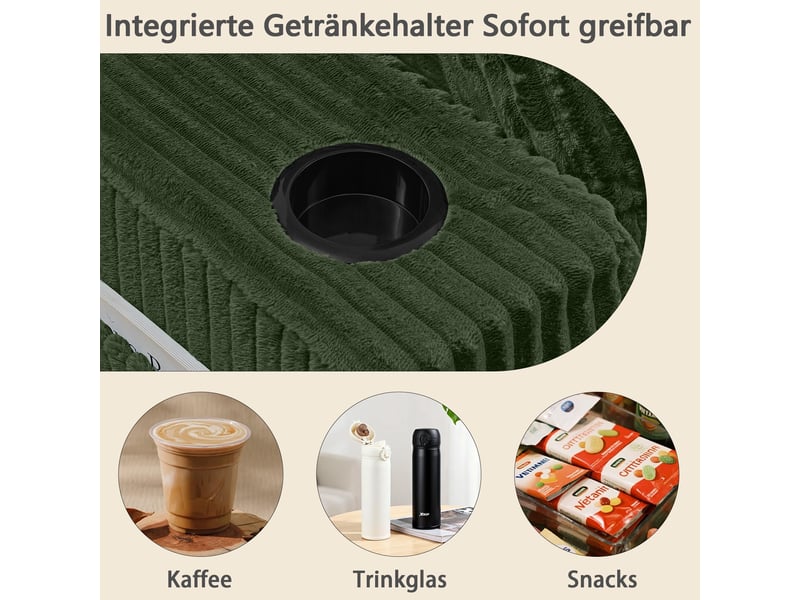  Canapé convertible, canapé-lit – poches latérales, vert, porte-gobelets, 2 places, en velours tricoté  - Conforama D
