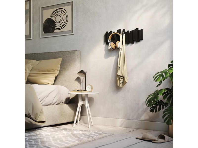  Portemanteau mural 8 crochets rabattables – noir, l53 cm  - Conforama D