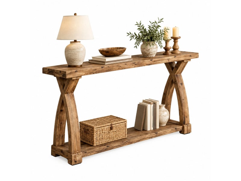 Console 160 x 30 x 81 cm en bois avec étagère marron chicfurn - Conforama A