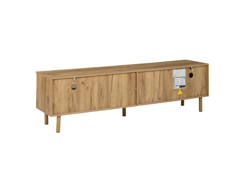  Meuble tv 180 cm en mdf, 2 portes ajourées, 2 tiroirs, pour écran 55 à 75 pouces, bois naturel  - Conforama B