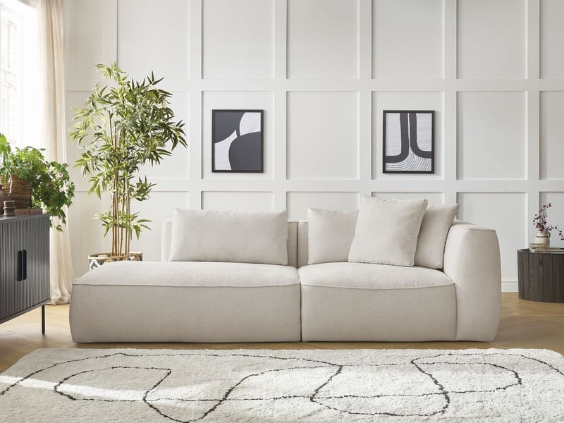  Bobochic canapé droit fixe 3 places leopold tissu texturé beige  accoudoir droit LEOPOLD - Conforama B