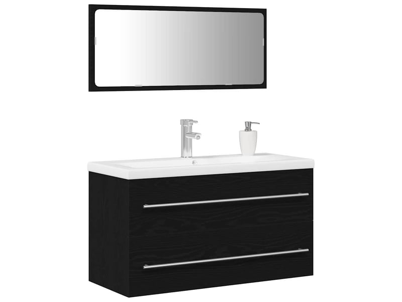 Meuble de lavabo de salle de bain, armoire de bain 3 pc chêne noir cf65496 - Conforama C
