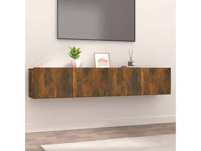  Lot de 2 meuble tv bas salon chêne fumé 80x30x30 cm bois d'ingénierie  - Conforama B
