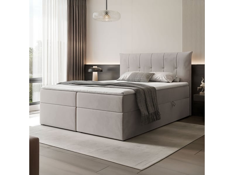  Lit coffre chester - 180x200 cm - avec matelas et surmatelas - velours dense - gris clair CHESTER - Conforama B