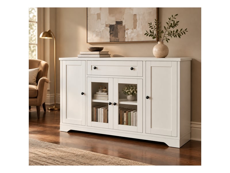 Buffet de rangement 4 portes avec vitrines et tiroir 138 cm evryae - Conforama C
