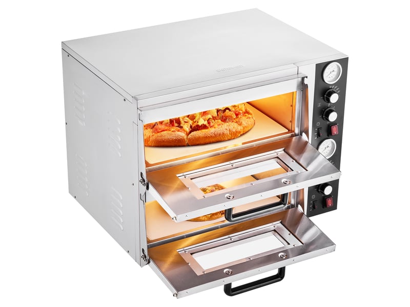  Vevor four à pizza électrique de comptoir 45,7 cm, 2 niveaux, contrôle indépendant température supérieure et inférieure, max. 450 °c, inox PSL-36-EU - Conforama A
