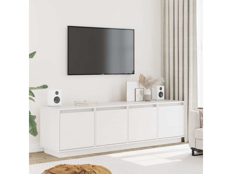  Meuble tv - banc tv - meuble de rangement blanc 156x37x45 cm bois de pin massif  - Conforama B