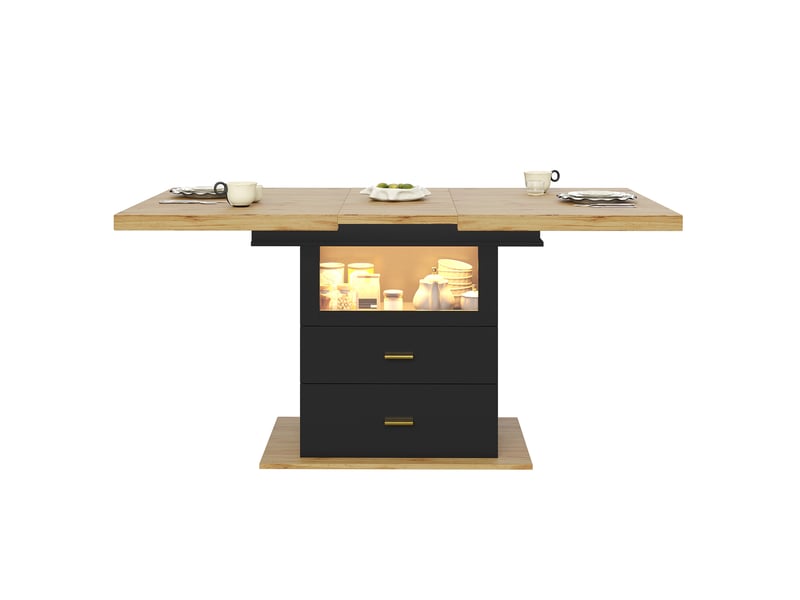 Table à manger extensible, 110x80x75 cm, jusqu'à 140 cm, pratique, plateau mdf et bois, piètement métal, coloris bois  - Conforama A