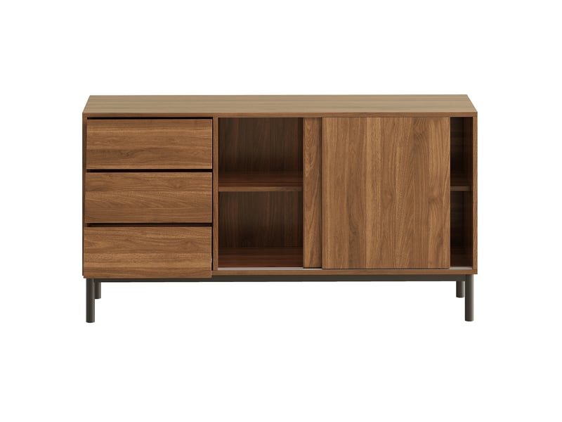  Buffet 3 tiroirs et 2 portes coulissantes 150x40x80 cm mdf noyer naturel  - Conforama D