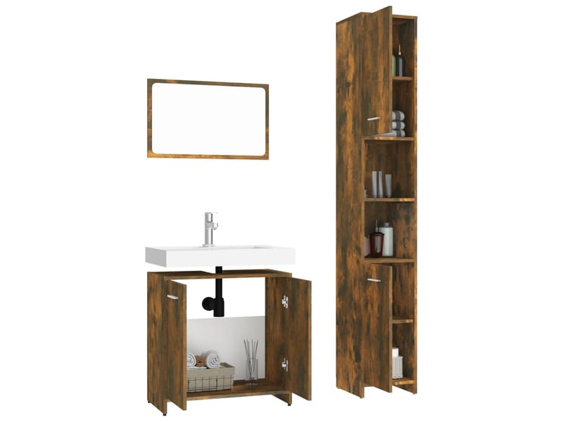  Ensemble de meubles de salle de bain 3 pcs chêne fumé cf63680  - Conforama D