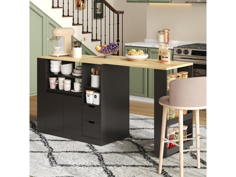 Îlot de cuisine 2 portes 2 tiroirs coloris noir mdf îlot de cuisine noir - Conforama D