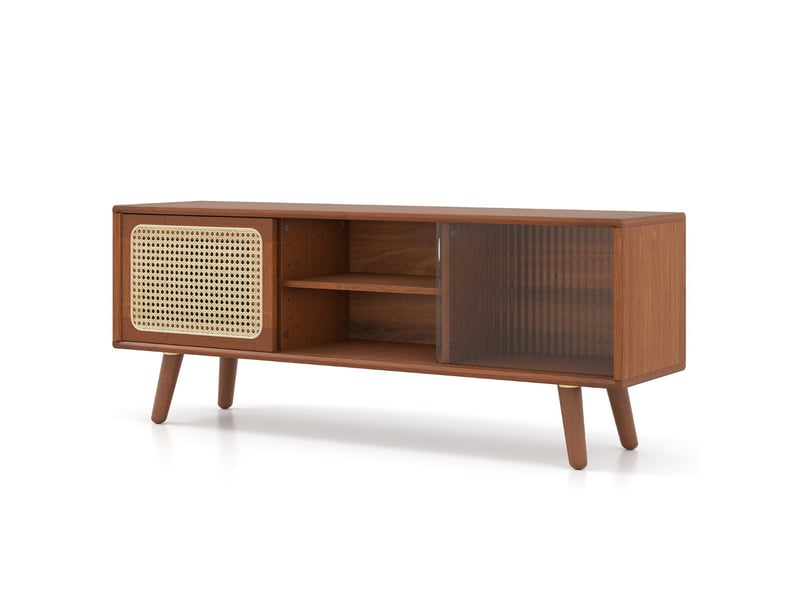  Meuble tv moderne avec 4 compartiments 120,5 x 31 x 45,5 cm rangement spacieux design élégant en bambou brun 20_0012803  - Conforama A
