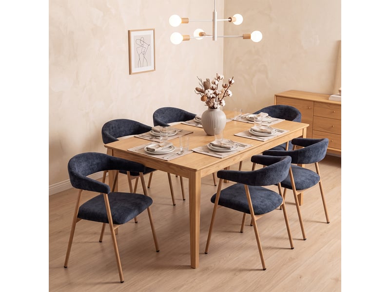  Chaises de salle à manger lot de 2 rembourrée en chenille, pieds en métal effet bois, bleu  - Conforama C