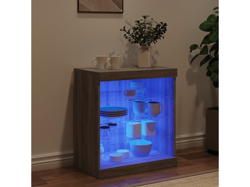  Buffet - bahut - meuble de rangement avec lumières led sonoma gris 60,5x37x67 cm  - Conforama C